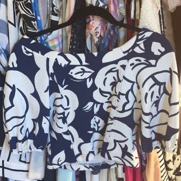 Anthropologie Maeve Amiens Blue & White Floral Puffed Sleeve Cropped Blouse - Picture 10 of 10